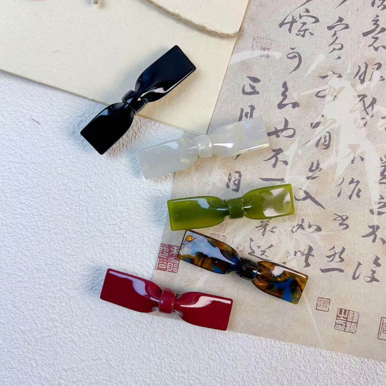 一字弹横发夹法式醋酸蝴蝶结发夹弹簧头饰一字复古马尾气质发夹后