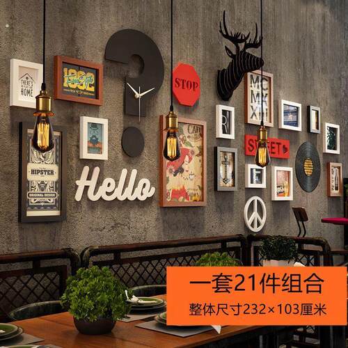酒吧清吧餐厅楼梯墙上装饰品照片墙面咖啡厅网红背景墙工业风烧烤