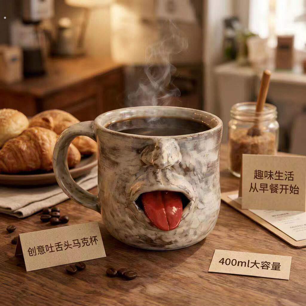 小红书同款创意搞怪吐舌头马克杯送朋友礼物恶搞整蛊水杯