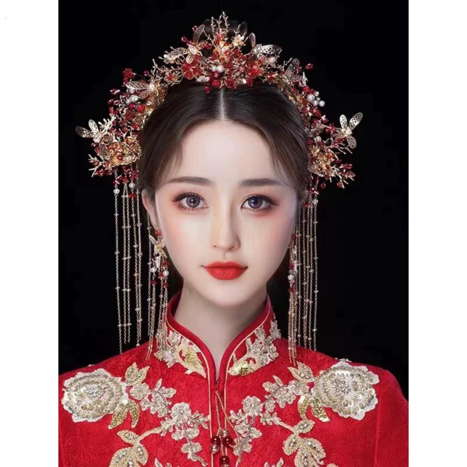 龙凤挂新中式秀禾头饰2024新款新娘发饰秀禾服凤冠大气步摇头冠女