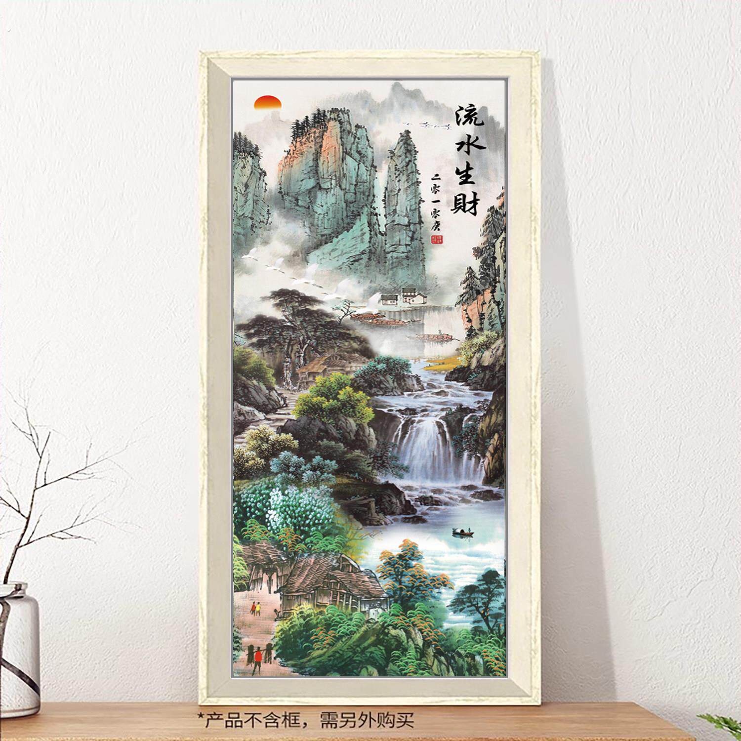 流水生财山水国画2000片拼图客厅贴画世界名画背景墙装饰画挂壁画