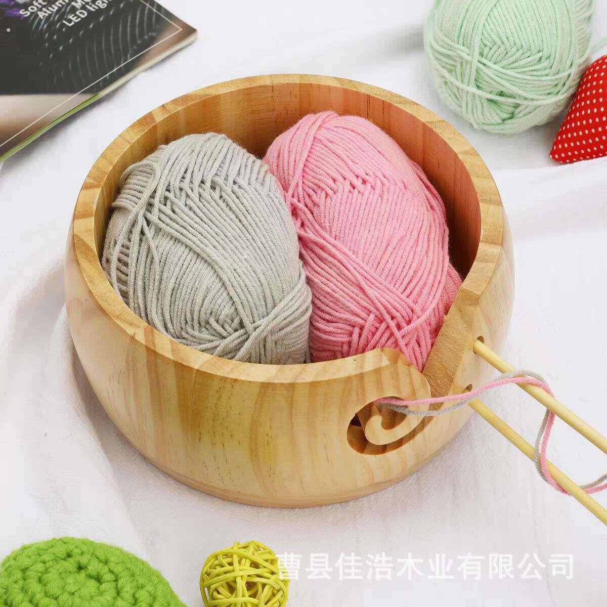 毛线碗木质家用圆形毛线团收纳碗钩针编织工具盒实木纱线收纳碗