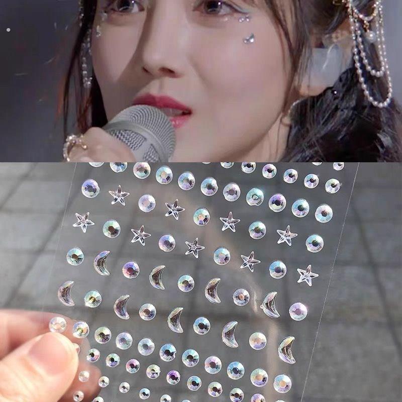 额头贴饰品陈小纭同款月亮贴钻脸亮闪闪镭射圆钻贴幻彩美甲眼尾贴