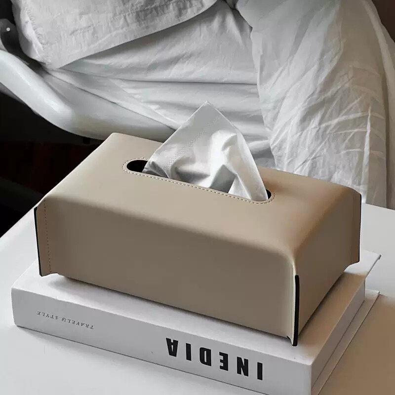 高级感灰色皮革纸巾盒客厅茶几轻奢高档家用卫生纸盒餐桌装饰品摆