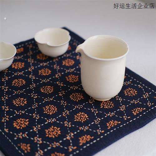 川谷纯手工刺子绣茶席茶垫日式桌垫隔热垫干泡家用茶席茶道零配