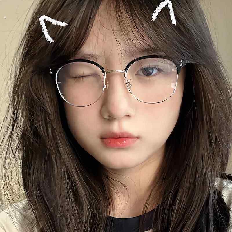 半框近视眼镜女可配度数防蓝光抗辐射素颜眉毛眼镜框网红眼镜架潮