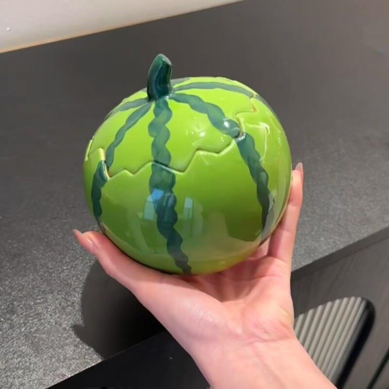 可爱西瓜碗陶瓷泡面碗带盖高颜值精致冰淇淋甜品碗特别好看的饭碗