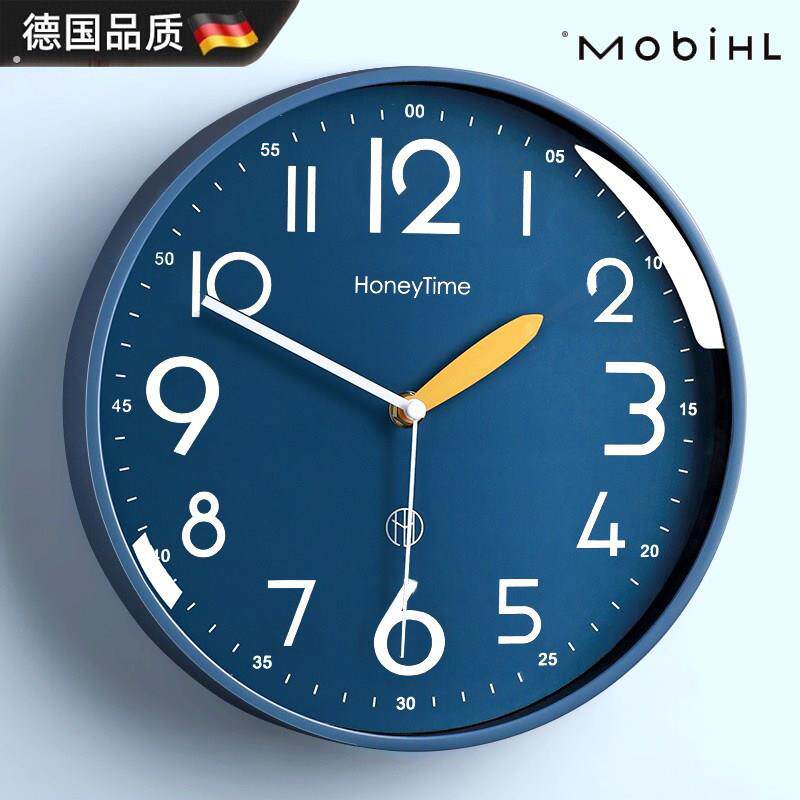 德国静音挂钟客厅家用卧室免打孔挂墙现代简约石英挂表时钟表新款