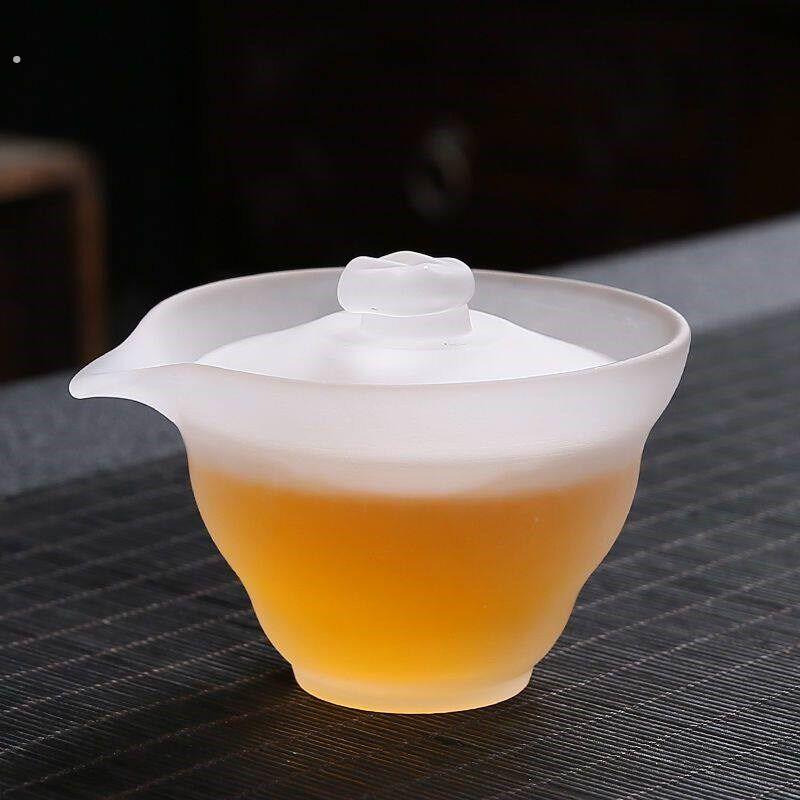 磨砂玻璃茶具套装琉璃盖碗茶杯高档功夫茶具日式轻奢泡茶整套茶杯