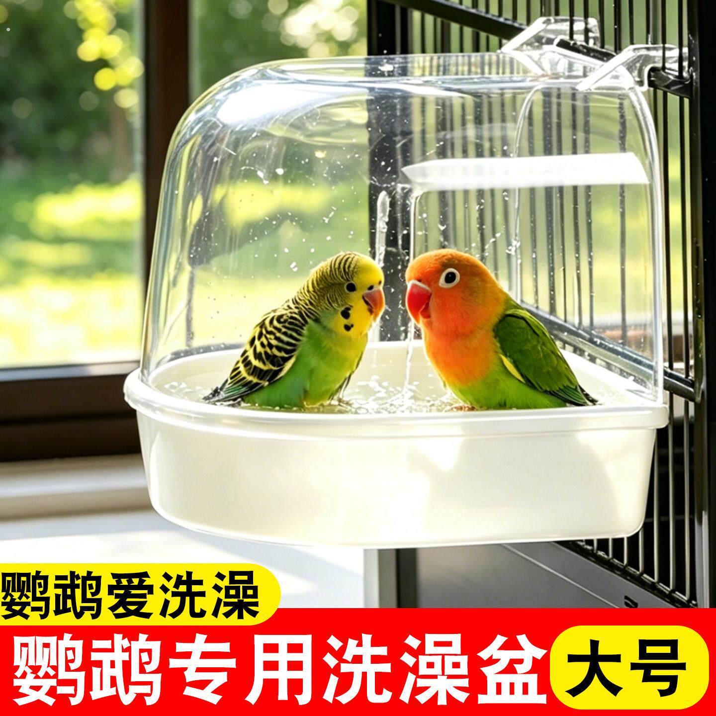 鹦鹉专用洗澡盆小鸟虎皮自动洗澡神器挂壁式外接浴室鸟笼外置大号