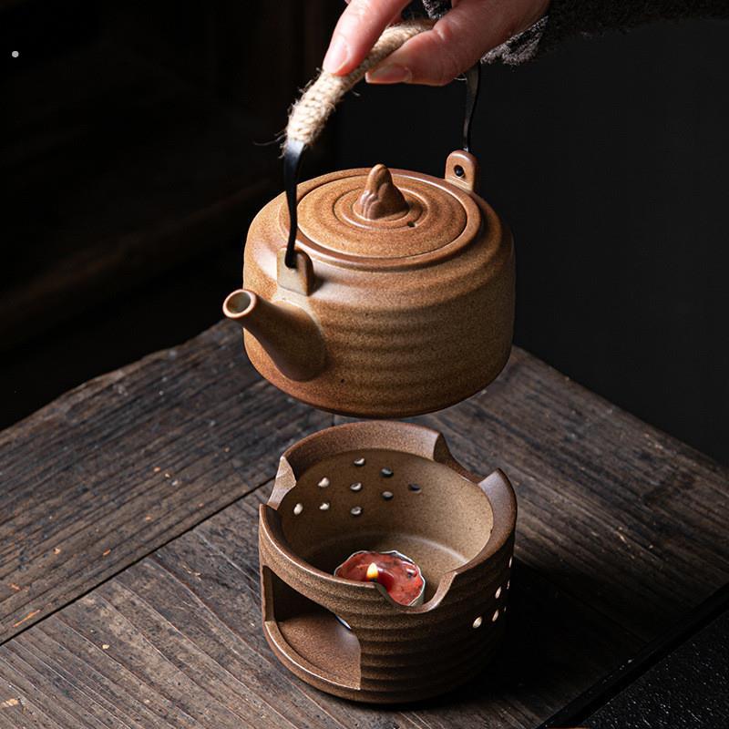 温煮茶壶仿柴烧提梁壶大号复古粗陶茶具套装围炉泡茶壶单壶烧水壶