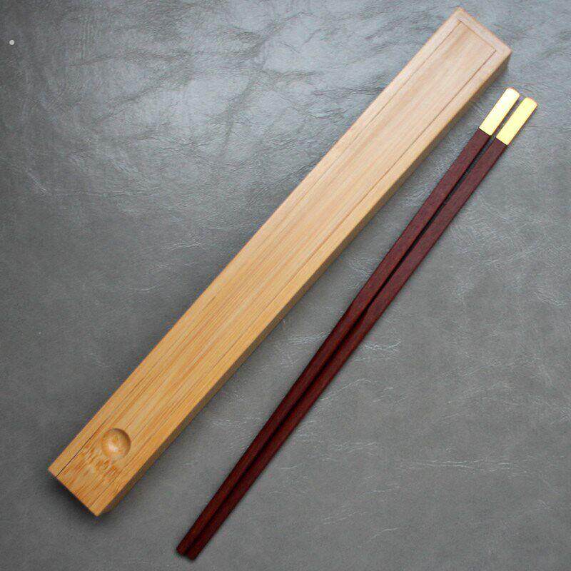高档铜头红檀木筷子单人装一双带木盒子创意便携木质餐具精致中式