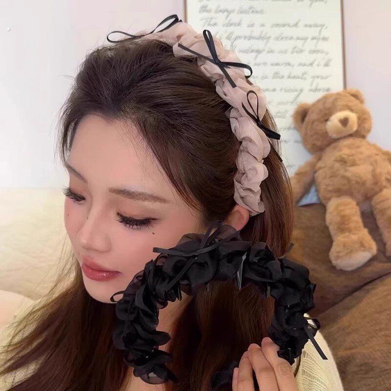 芭蕾少女如梦~蝴蝶结织带褶皱齿梳发箍高颅顶设计木耳边可爱高级