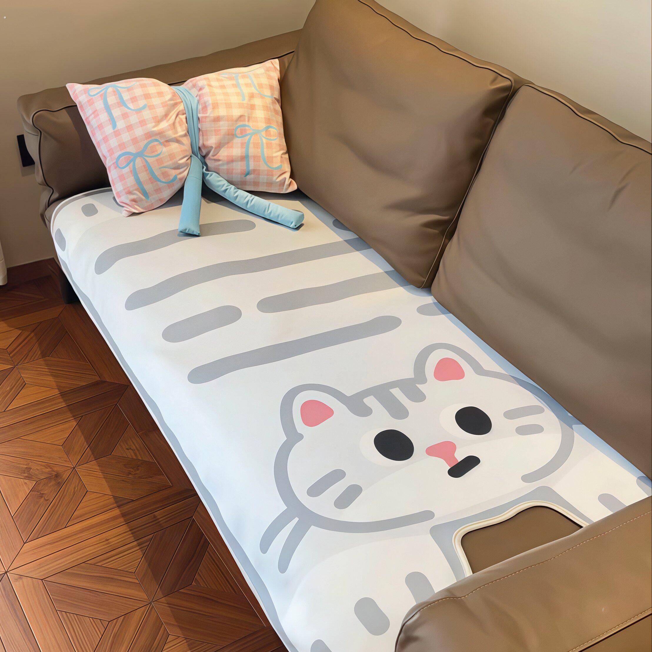 可爱猫咪冰丝沙发垫夏季沙发椅子凉感凉席罩可水洗冷感一片式坐垫