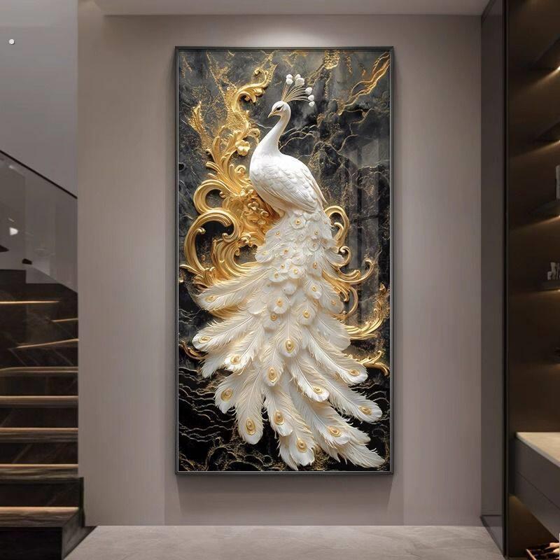 孔雀高级玄关装饰画轻奢过道走廊尽头吉祥挂图高级客厅入户壁画