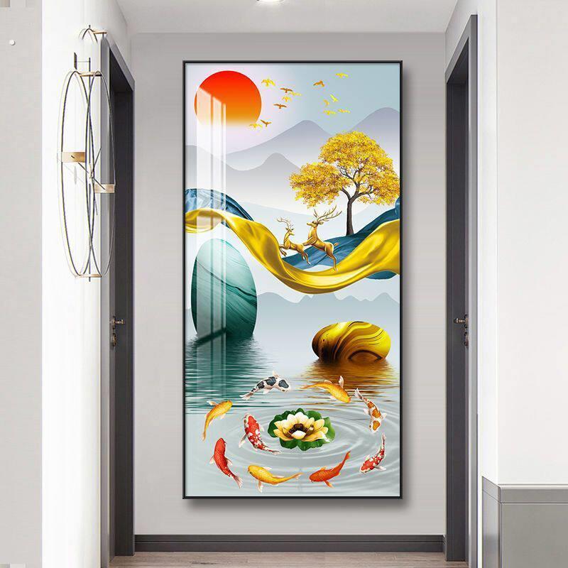玄关装饰画走廊过道尽头欧式玄关竖版挂画进门入户墙画壁画晶瓷画