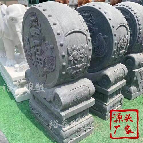 石雕门墩抱鼓石一对家用石墩石狮麒麟汉白玉青石仿古做旧石鼓旺宅