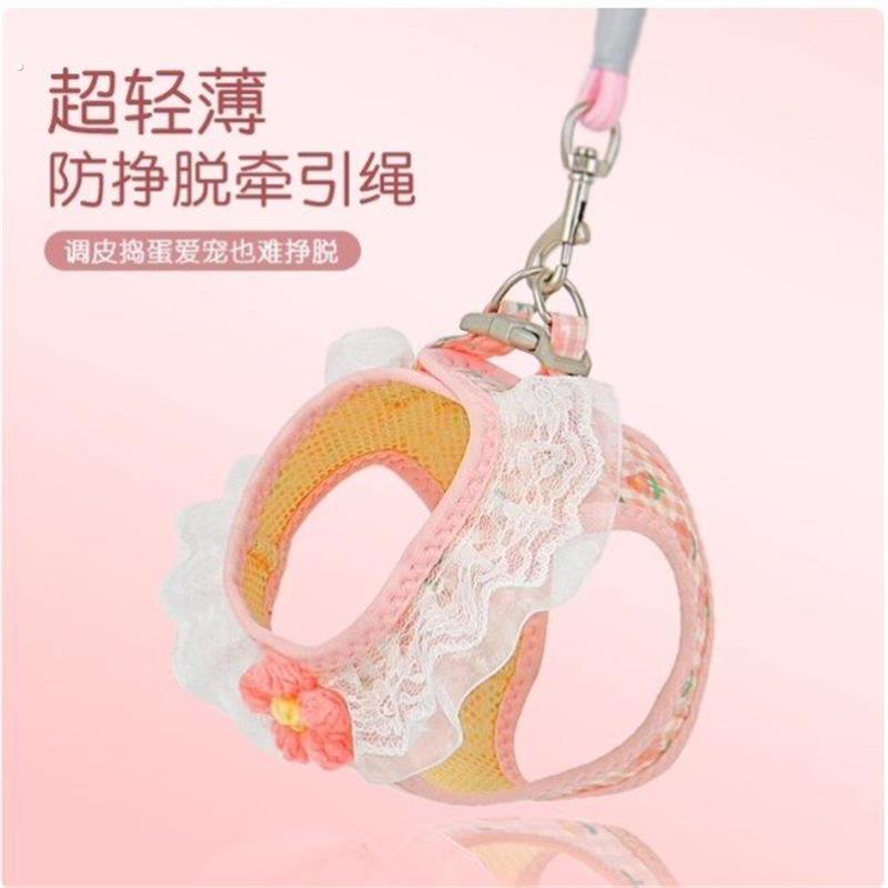 猫咪牵引绳防挣脱外出专用可爱背心式溜猫胸背带可调节宠物遛猫绳