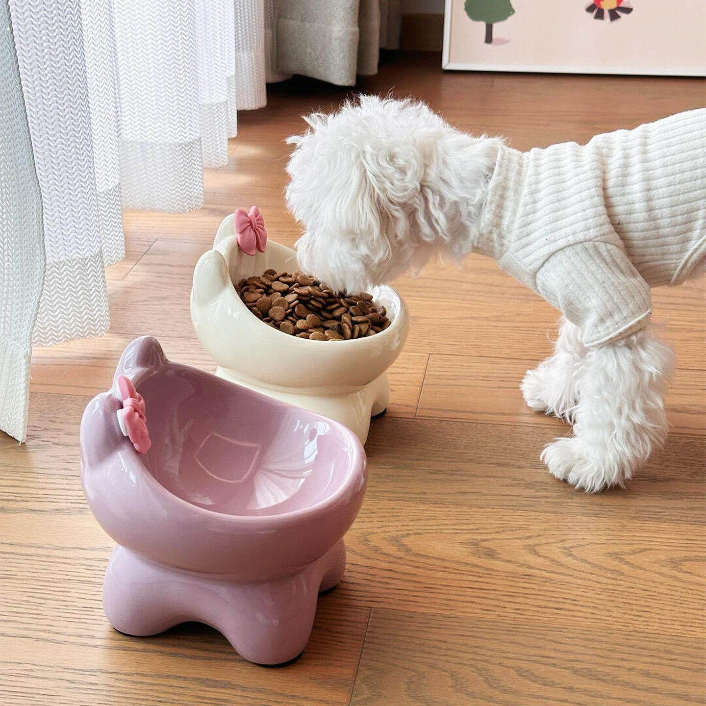 宠物碗高脚狗盆狗碗猫碗猫食盆陶瓷防打翻慢食碗护颈猫碗增高架