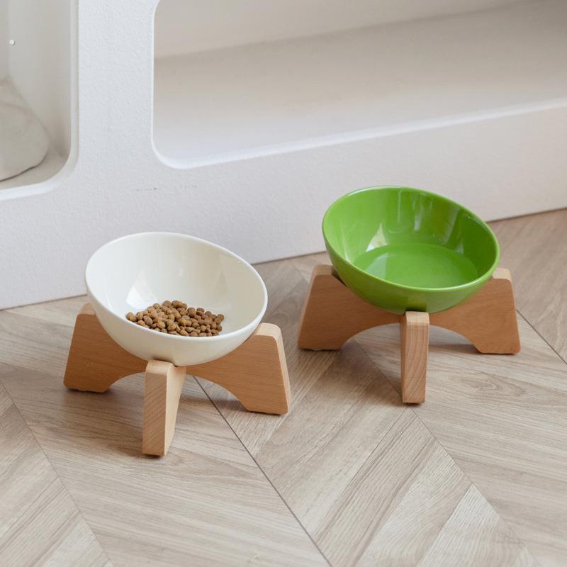 高颜值猫碗陶瓷宠物猫咪饭碗猫粮碗餐具食具小食盆护颈喝水斜口碗