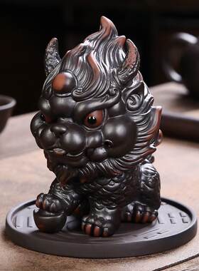 描金紫陶麒麟貔貅紫砂茶宠招财摆件 可养茶桌茶台饰品