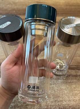 清水玻璃杯通透杯身加厚玻璃316不锈钢滤网简约旋盖丝滑质感出众