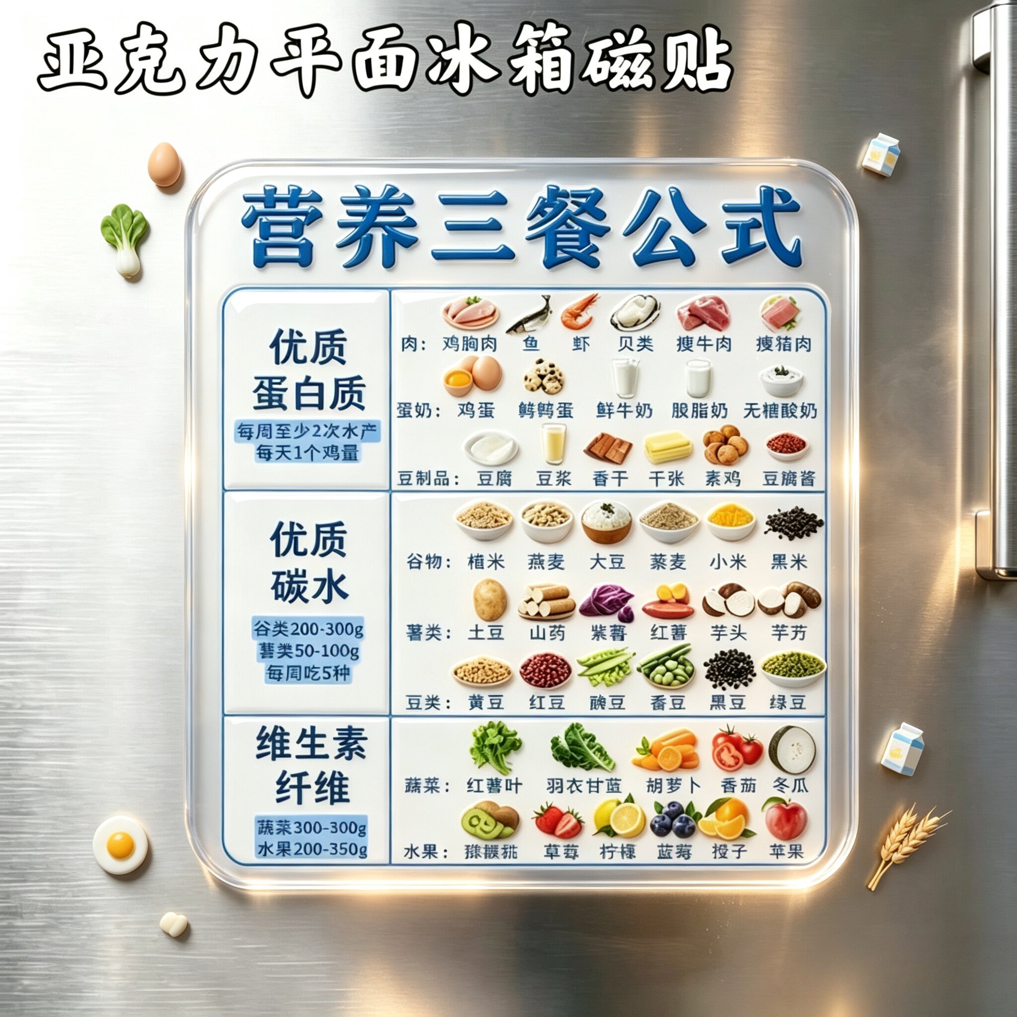 【营养三餐】亚克力磁吸冰箱贴健康营养均衡饮食创意家用好物WT