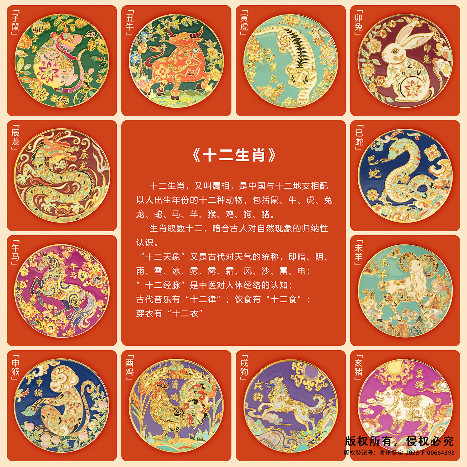 彩色十二生肖纪念章带评级盒 12生肖金币纪念币马年金币伴手礼品