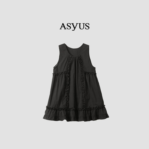 【新品】 ASYUS 2026夏季新款 女装木耳边A摆短款无袖连衣裙