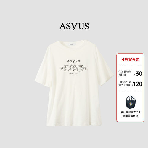 【新品】ASYUS 2026夏季 女装简约百搭主题印花短袖T恤