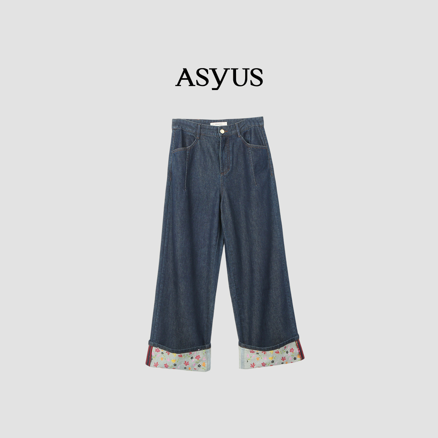 ASYUS设计师品牌 夏季直筒个性休闲俏皮灵动女士牛仔翻边长裤