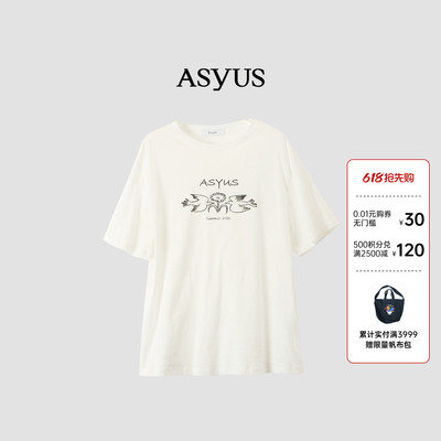 【新品】ASYUS 2026夏季 女装简约百搭主题印花短袖T恤