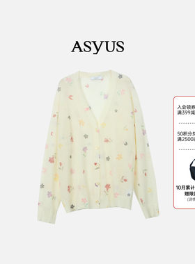 ASYUS设计师品牌 秋季经典V领长袖宽松俏皮女士印花毛织套头衫