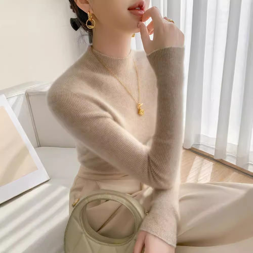 2025一线无缝成衣半高领女羊绒衫时尚百搭秋冬修身显瘦毛衣女
