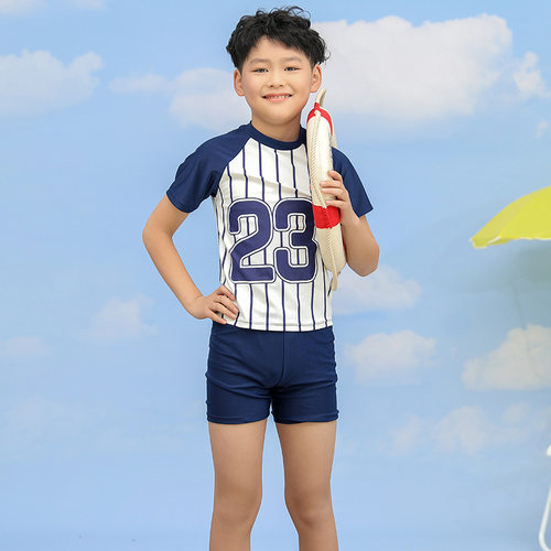 儿童泳衣男童新款中大童分体两件套印花短袖青少年洋气温泉游泳装