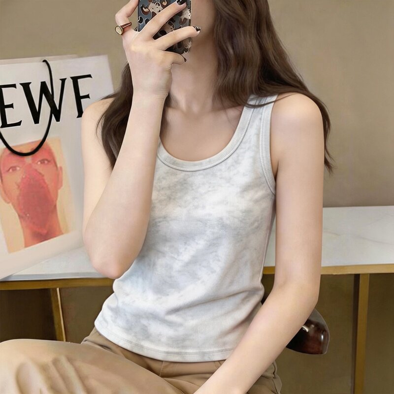 棉质扎染吊带背心女内搭打底无袖t恤设计感小众外穿短款时尚上衣