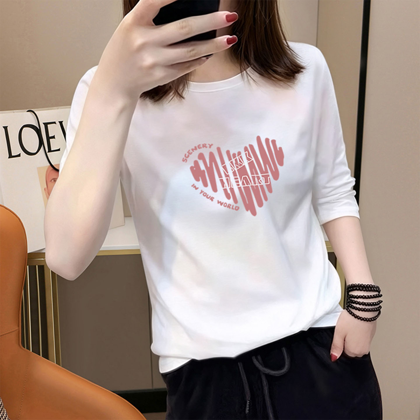 白色七分袖t恤女宽松显瘦打底衫
