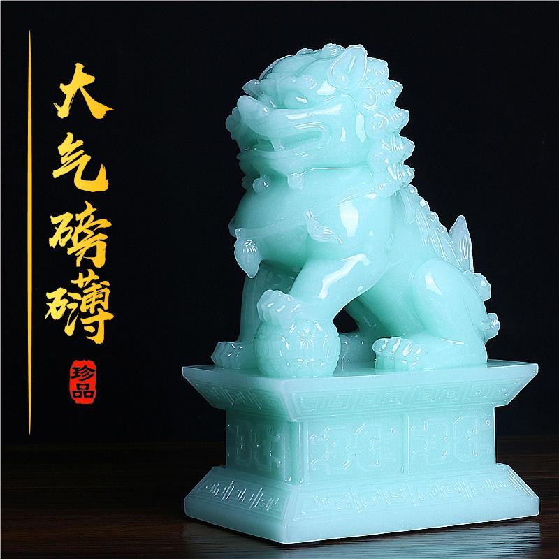 新中式玉石狮子装饰摆件一对中国风桌面创意鱼缸盆景造景狮子摆设