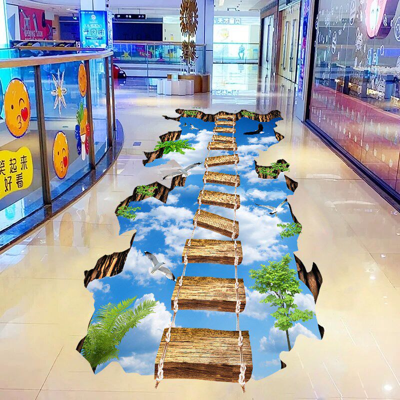 地贴蓝天海洋木桥3d立体墙贴防水地板画儿童房卧室客厅墙贴纸贴画