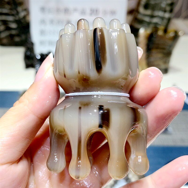 白水牛角莲蓬头皮按摩梳头部经络梳宽齿五爪洗头刷面部身体刮痧梳