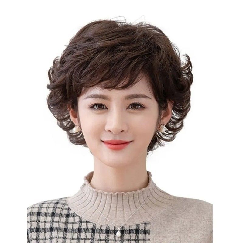全头假发女短发中老年短卷发蓬松反翘假发妈妈款遮白发全真发头套