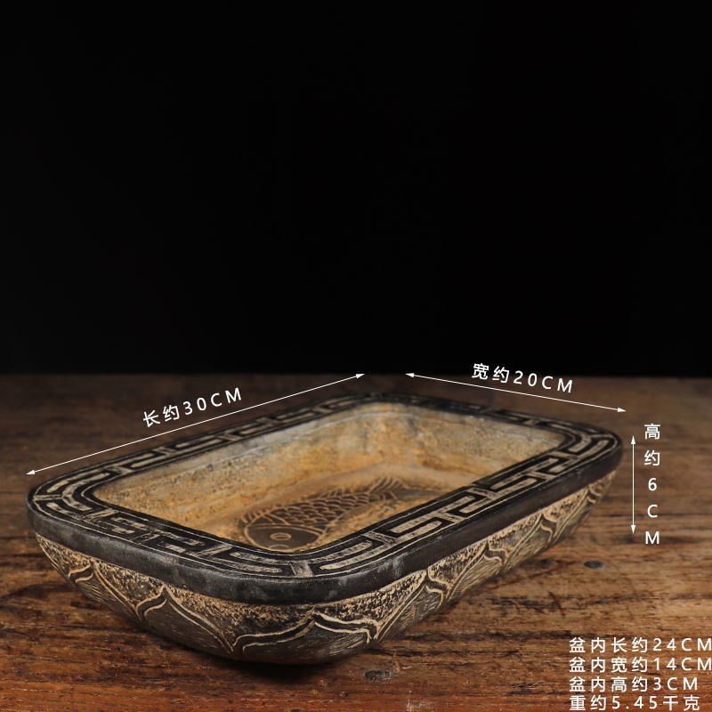 仿古石雕青石民俗怀旧年年有余石盆石槽中式复古花鱼盆居陈设包邮