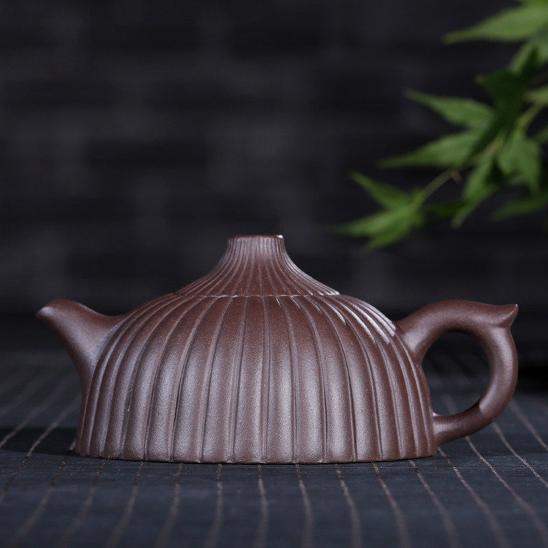 降坡泥菊瓣壶 宜兴原矿手工紫砂茶壶