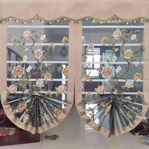 新中式百叶升降提拉透光遮光书房餐厅隔断装饰荷花新款罗马帘