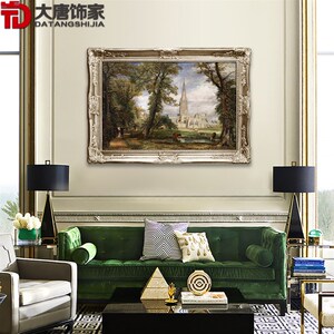 手绘欧式油画 客厅装饰画 从主教花园望见的索尔兹伯里大教堂N193