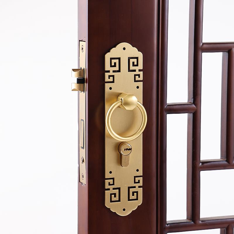 新中式门锁全黄铜静音锁芯仿古老式街门锁家用钥匙木门复古门锁