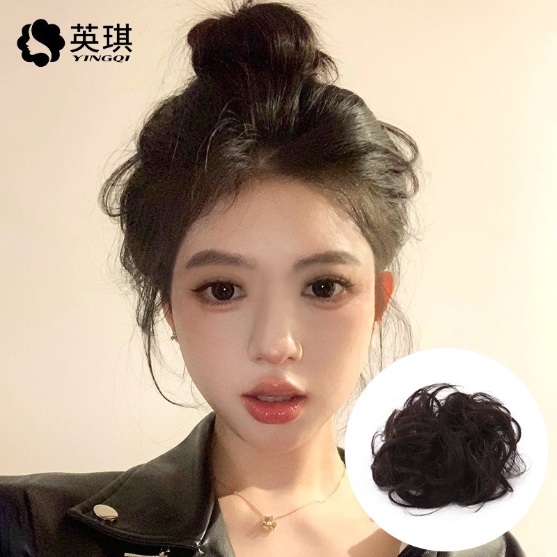 英琪假发女半丸子头发包汉服古风花苞头卷发圈蓬松真发盘发器发髻