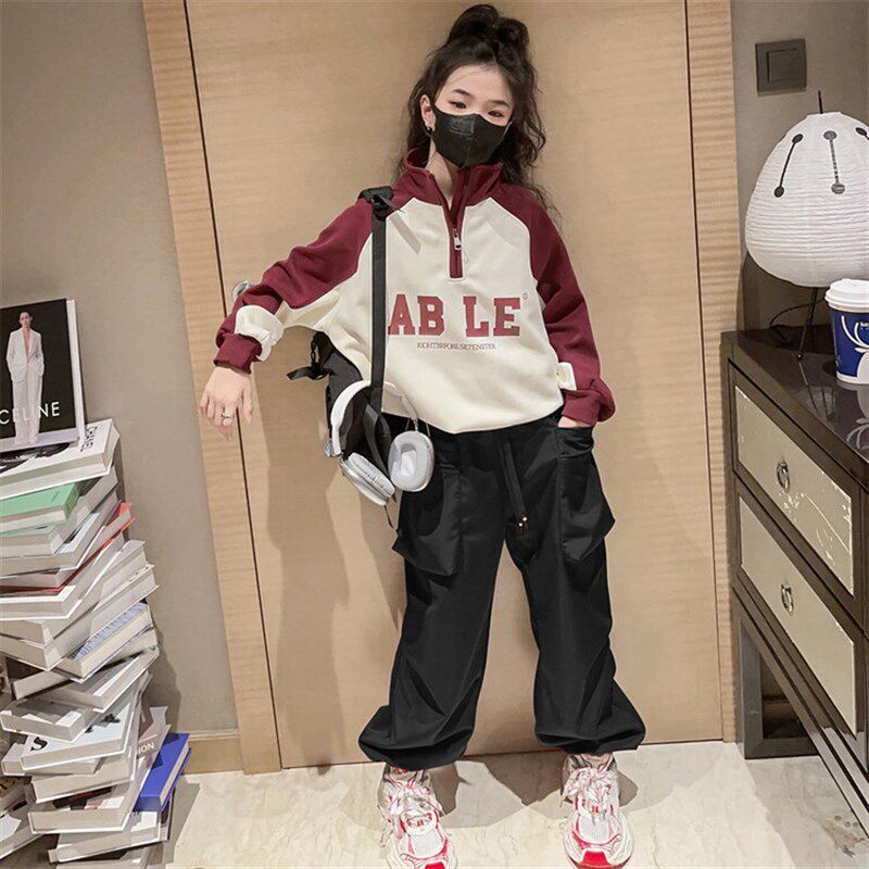 女童爵士舞服装2023韩国潮童hiphop嘻哈街舞网红拉链走秀演出服