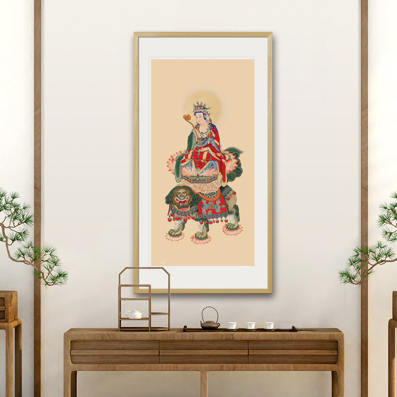 工笔佛像人物国画释迦三尊华严三圣文殊普贤菩萨画像中式卷轴挂画