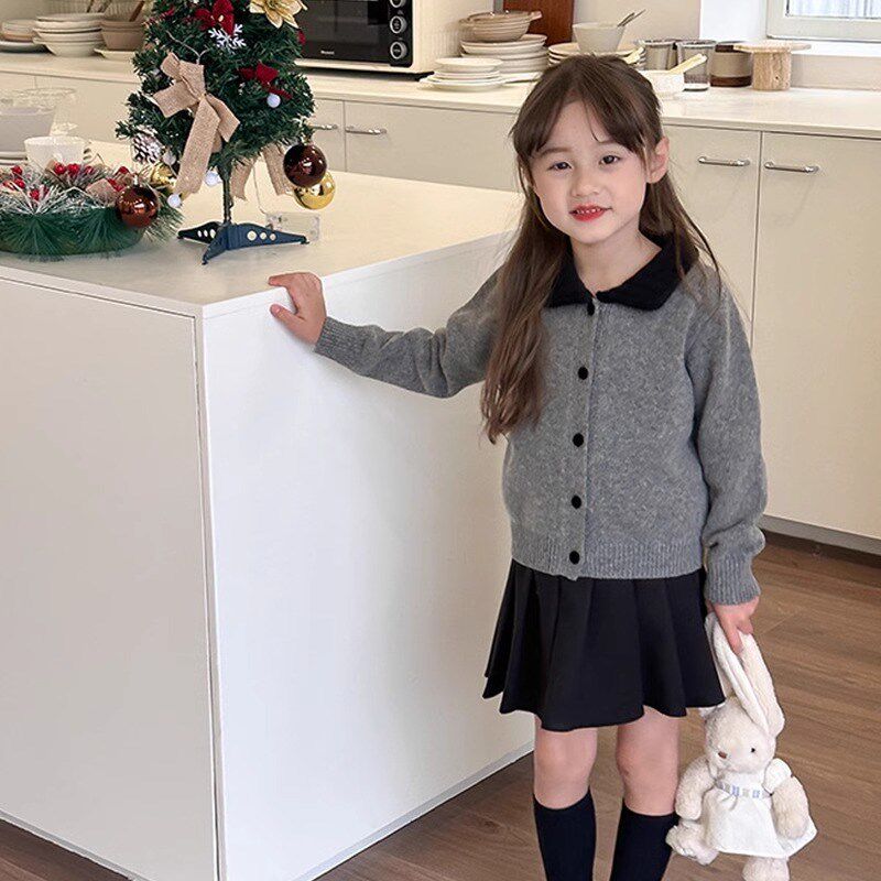女童秋装外套2025新款儿童上衣春秋款学院风洋气女宝针织开衫毛衣